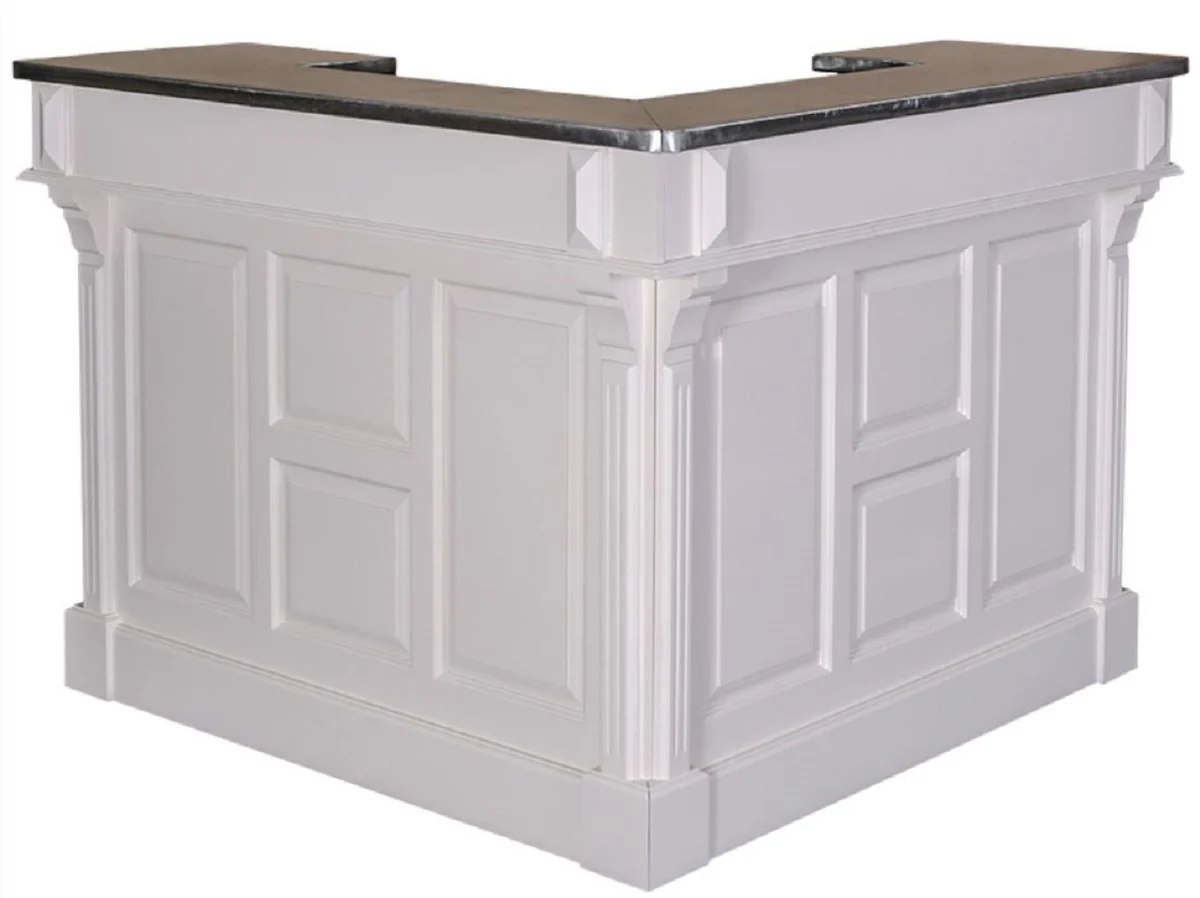 Casa Padrino barra de bar de estilo campestre gris / plata 140 x 140 x H. 107 cm - Barra de Bar con Placa Galvanizada y 2 Cajones - Muebles de Estilo Campestre