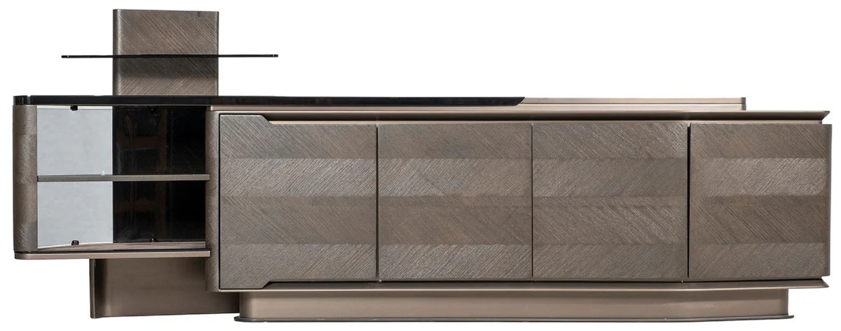 Casa Padrino aparador de lujo marr¨®n oscuro / bronce / negro 260,8 x 57,3 x A. 90,3 cm - Gabinete de madera maciza con 4 puertas - Muebles de hotel - Muebles de lujo - Calidad de lujo