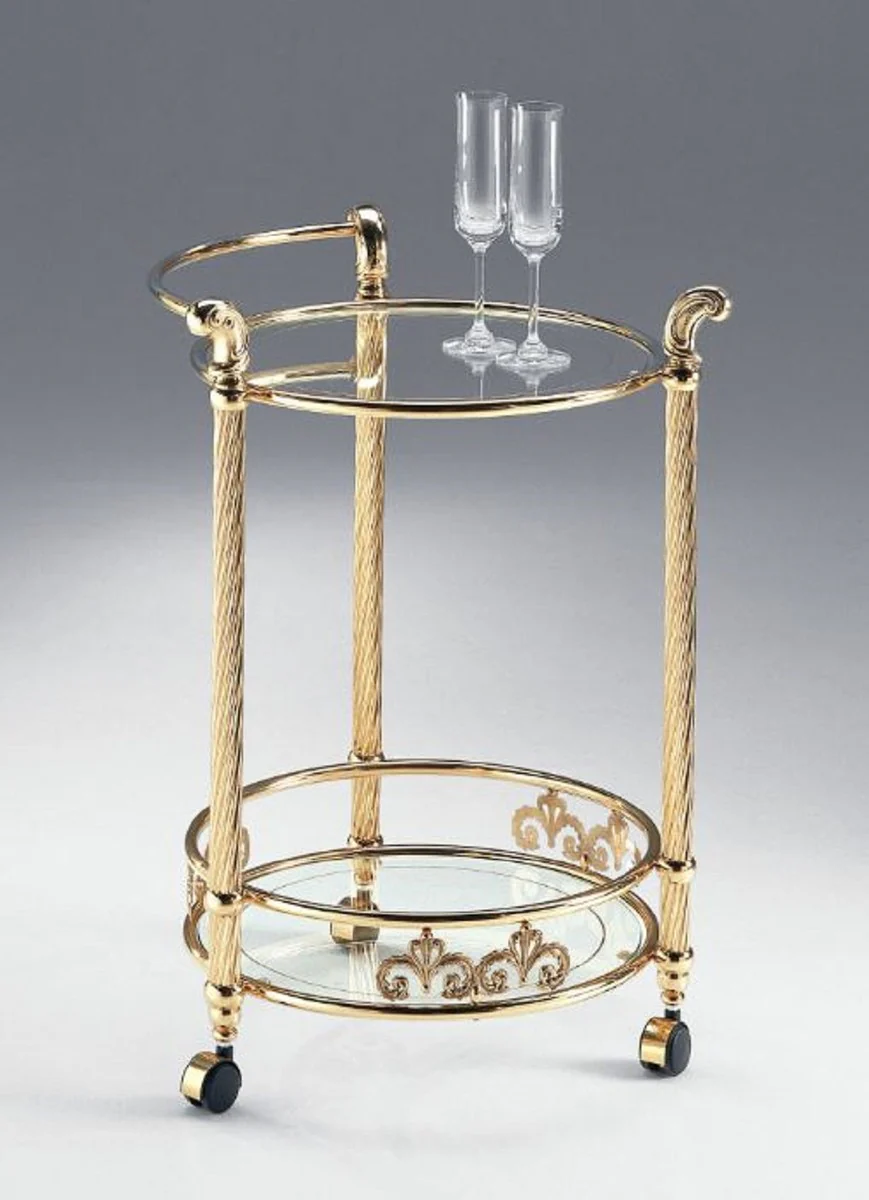 Casa Padrino Carrito de Servicio de Lujo Lat¨®n / Negro 50 x 55 x A. 71 cm - Carrito de Lat¨®n Redondo con Placas de Vidrio - Accesorios Hoteles y Restaurantes - Calidad de Lujo - Hecho en Italia