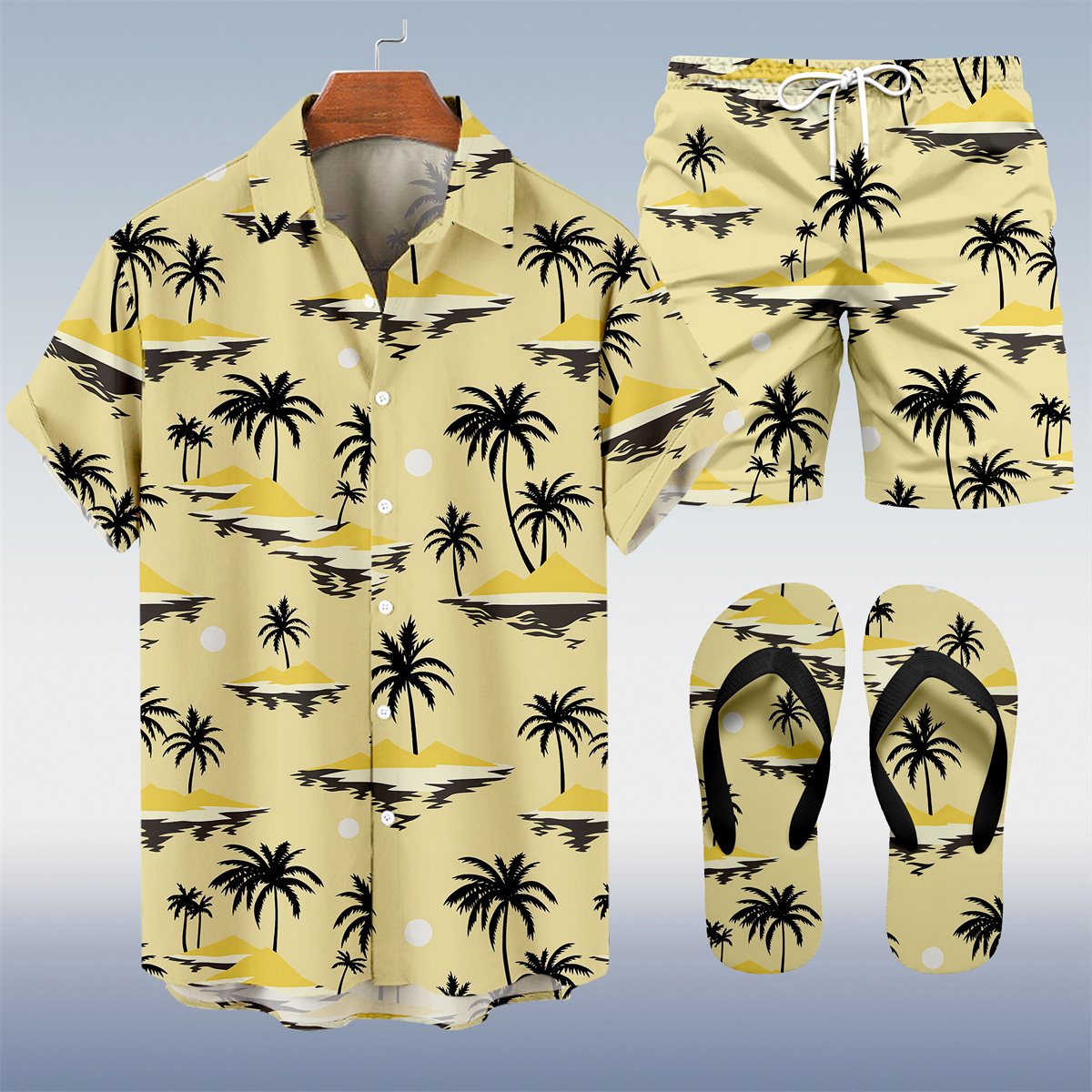 Suitmens Men's Tiki Party Hawaiian Vacation Print Three-Piece Set 017