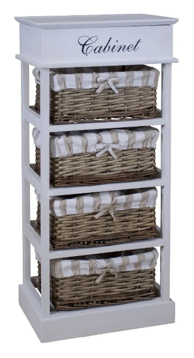 Casa Padrino country style chest of drawers white / natural colors 38 x 28 x H. 86 cm - Handmade Dresser with 4 Rattan Baskets