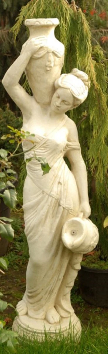 Casa Padrino Art Nouveau Gárgola Escultura Mujer con Jarras Arena 34 x H. 139 cm - Decoración de Jardín Barroco y Art Nouveau