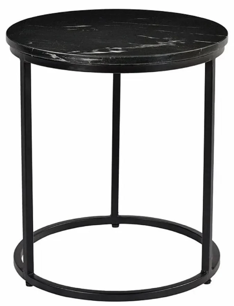 Casa Padrino mesa auxiliar de lujo negro ? 40 x A. 45 cm - Mesa redonda de metal con tapa de m¨¢rmol - Muebles de sal¨®n - Muebles de lujo