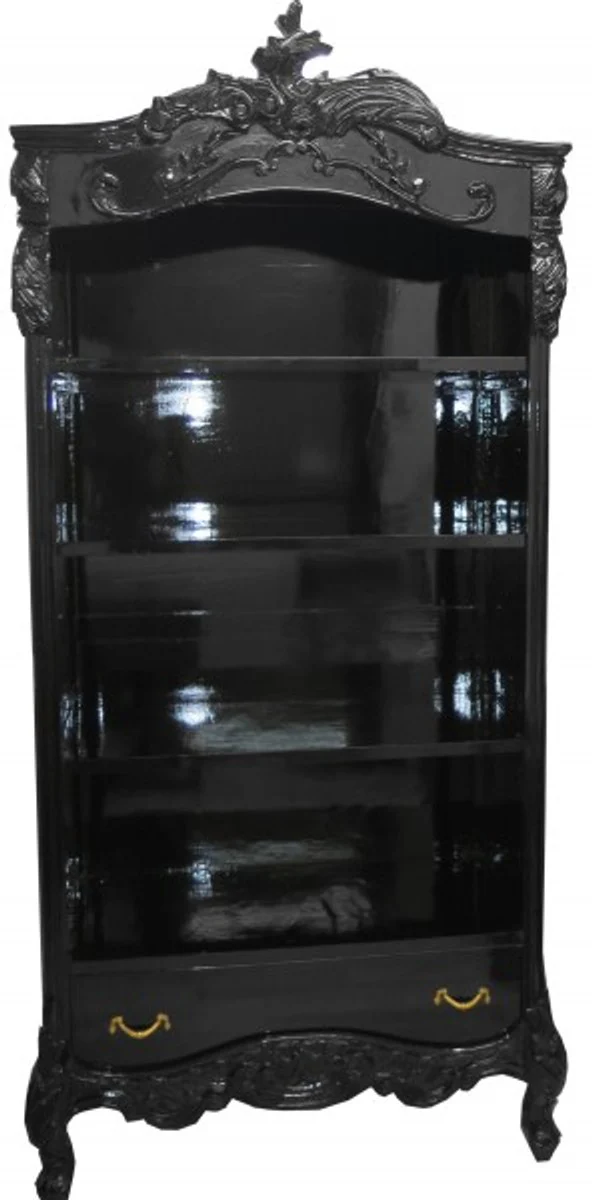Casa Padrino Baroque bookcase Black / Gold glossy B 85 x H 190 cm bookcase shelving cabinet