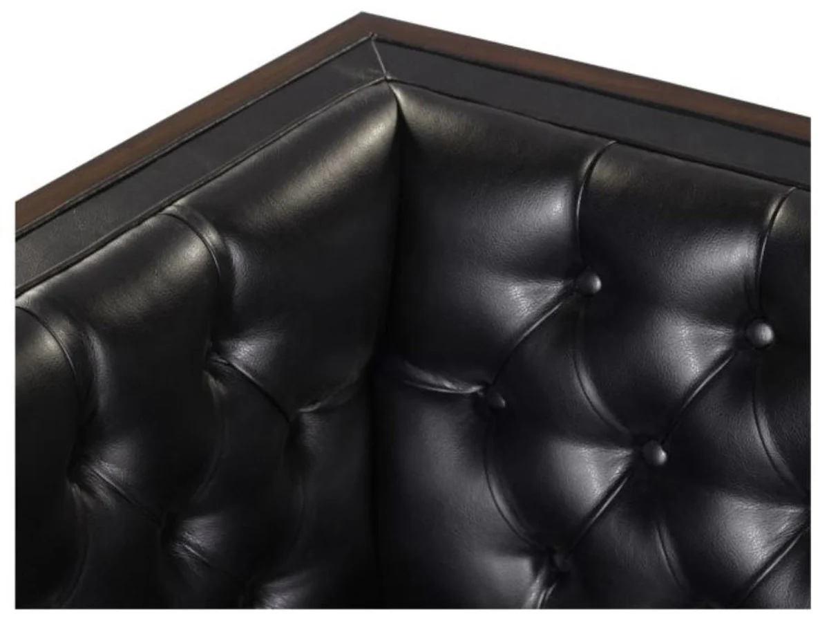 Casa Padrino Sof¨¢ Chesterfield 2 Plazas de Cuero Genuino Negro / Marr¨®n 143 x 78 x H. 71 cm - Mobiliario de Hotel