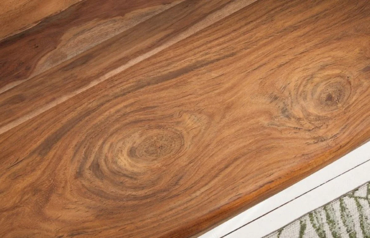 Casa Padrino banco de diseño marrón / plata 180 x 45 x H. 45 cm - Banco de Lujo con Madera Maciza de Sheesham y Patas de Acero Inoxidable Pulidas