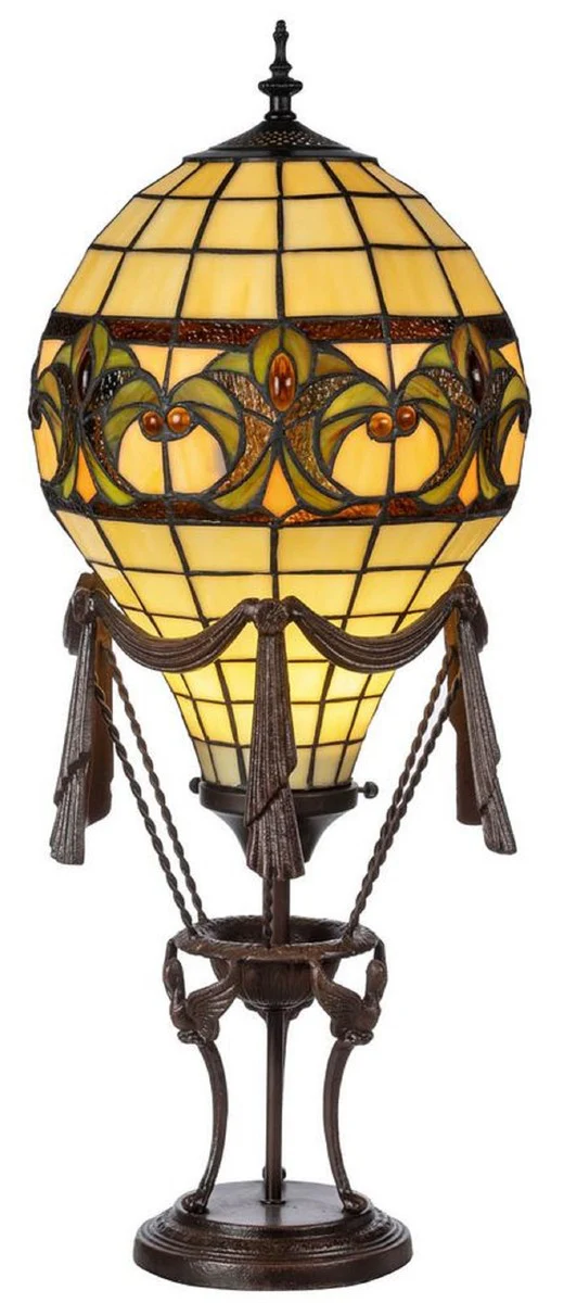 Casa Padrino lámpara de mesa Tiffany de lujo globo aerostático multicolor Ø 27 x A. 70 cm - Lámpara elegante Tiffany con pantalla de vidrio hecha a mano