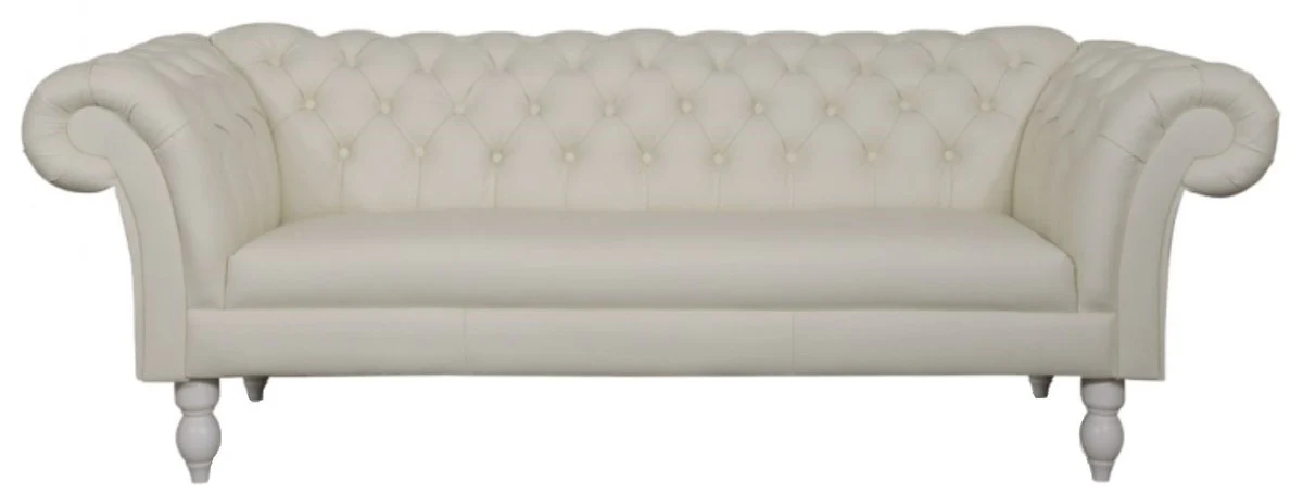 Casa Padrino sof¨¢ de 3 plazas de lujo cuero genuino blanco 210 x 90 x H. 80 cm - Muebles de Sal¨®n en Dise?o Chesterfield
