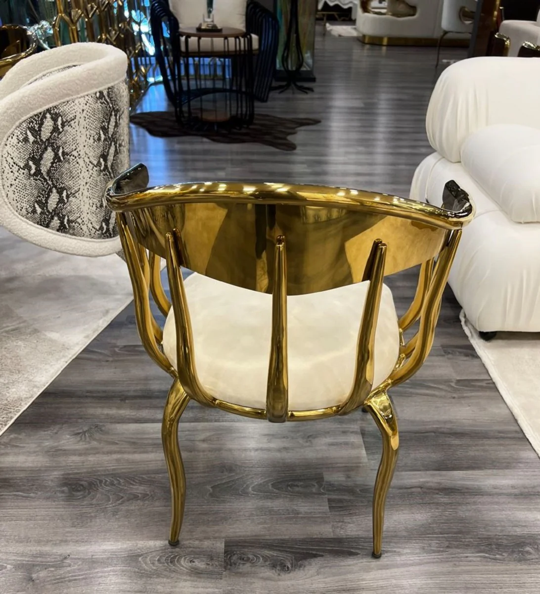 Casa Padrino silla de comedor de dise?o de lujo con reposabrazos crema / oro 57 x 57 x A. 82 cm - Muebles de comedor - Muebles de lujo - Muebles para hoteles y restaurantes de dise?o