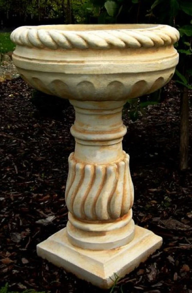 Casa Padrino Maceta Barroco con Pedestal Blanco / Beige Ø 40 x H. 65 cm - Magnífica Maceta Redonda de Estilo Barroco