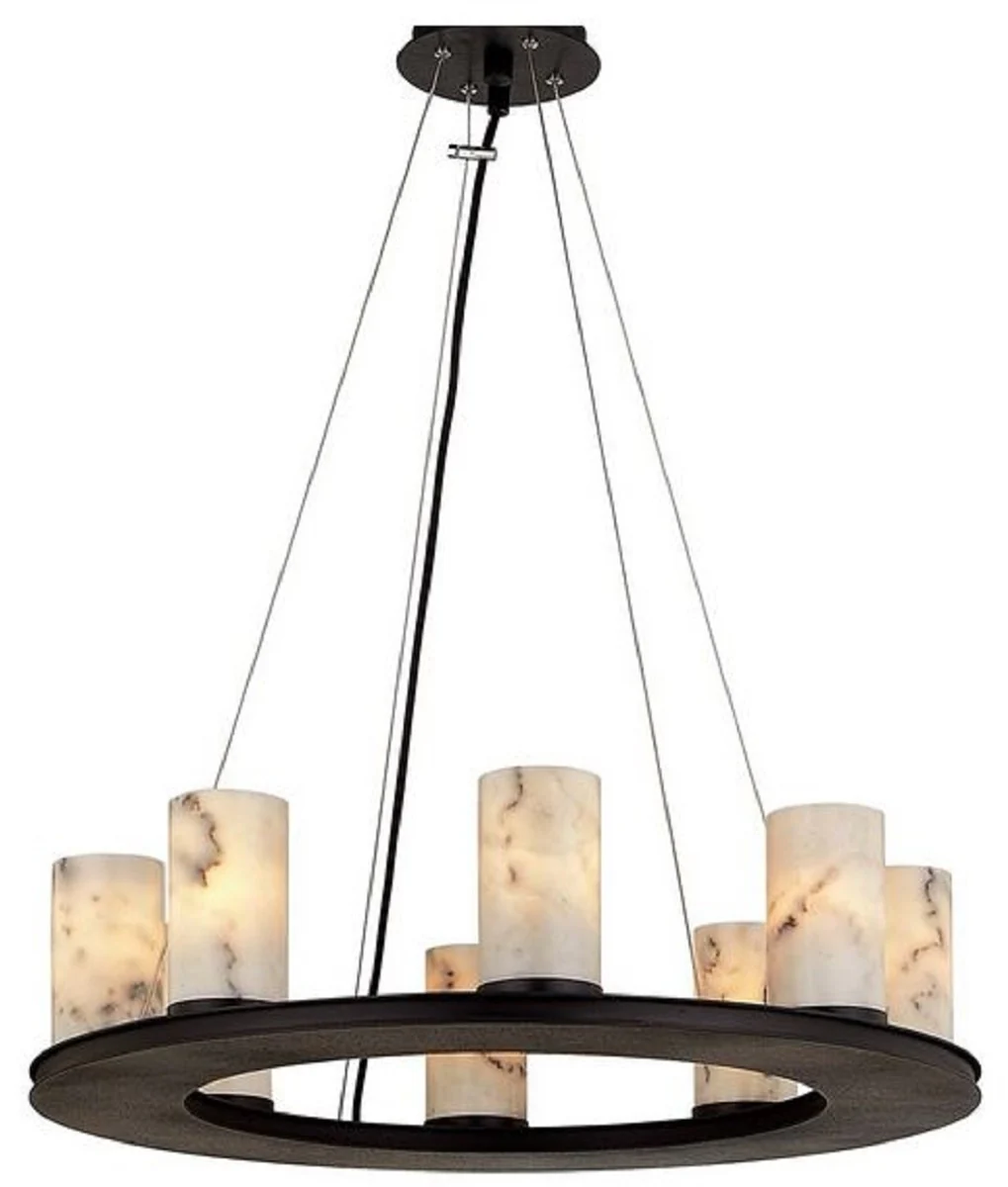 Casa Padrino lámpara colgante de lujo negro / blanco Ø 63,5 x H. 19,1 cm - Lámpara Colgante Redonda con Pantalla de mármol