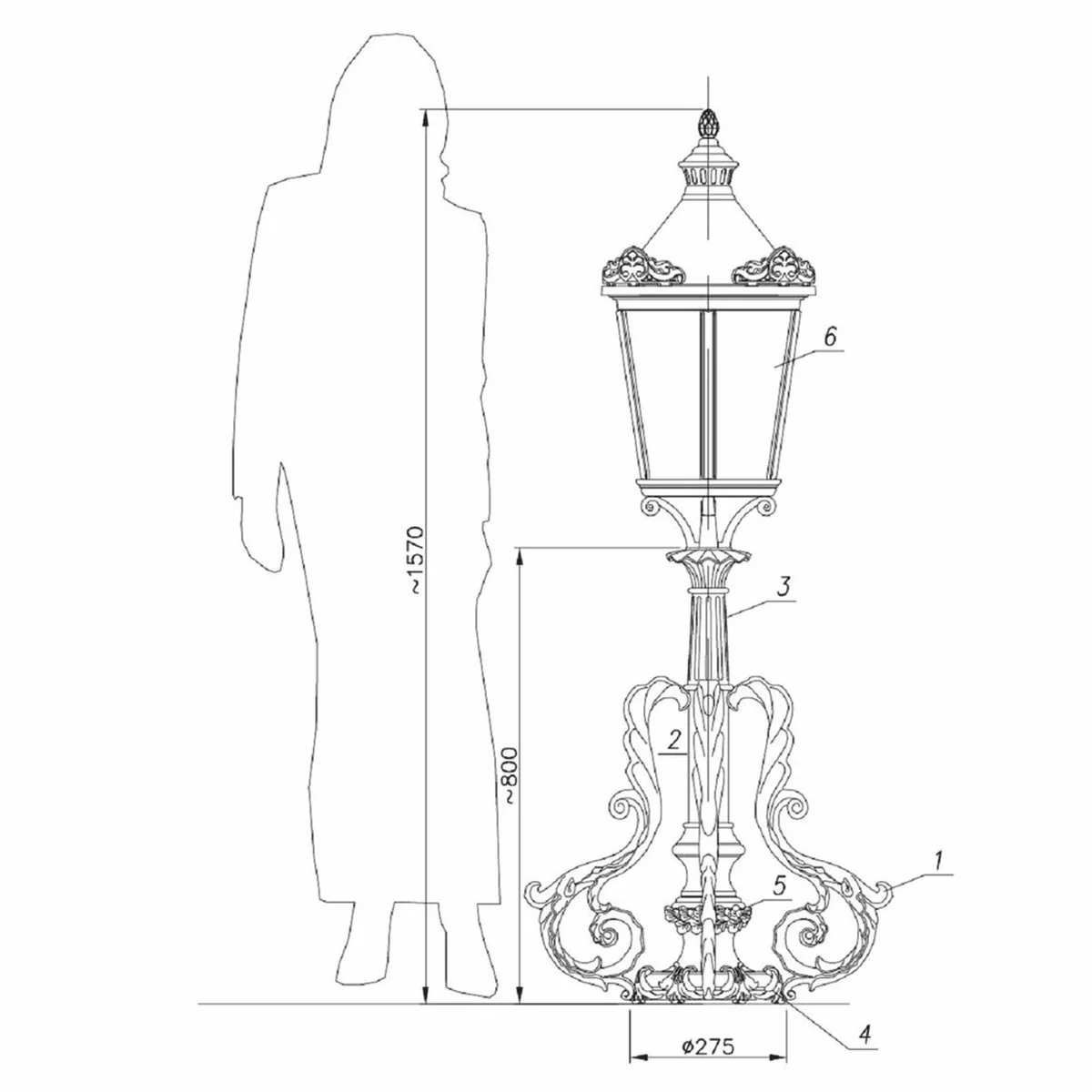 Casa Padrino l¨¢mpara de pedestal barroco negro A. 157 cm - Iluminaci¨®n exterior de estilo barroco