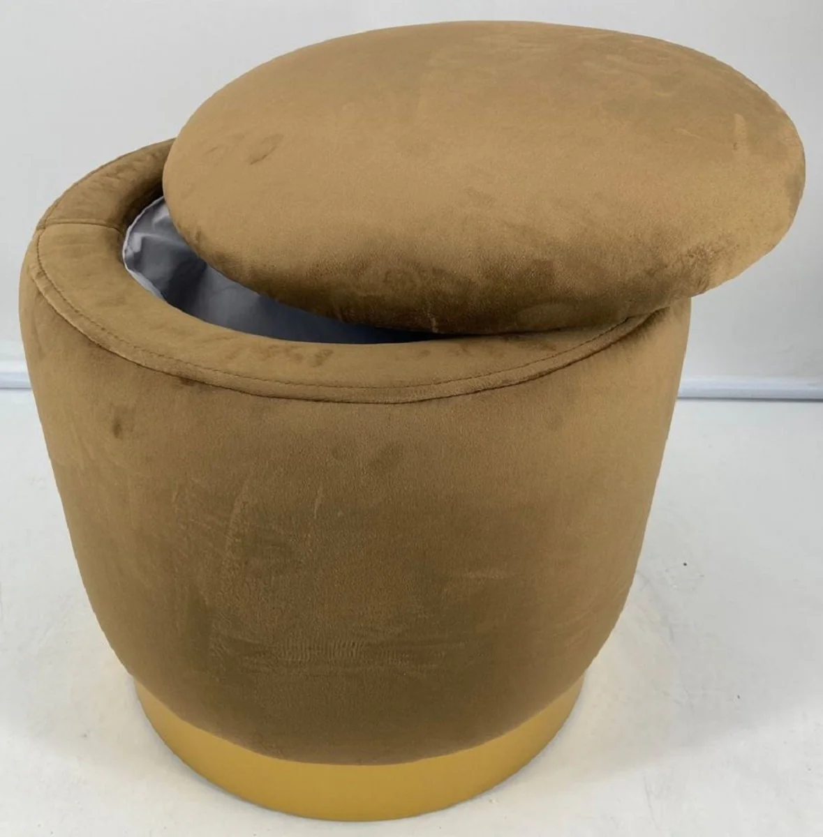 Casa Padrino taburete de lujo ocre / oro ? 41 x A. 43 cm - Taburete redondo de terciopelo con tapa y espacio de almacenamiento - Muebles de Sal¨®n