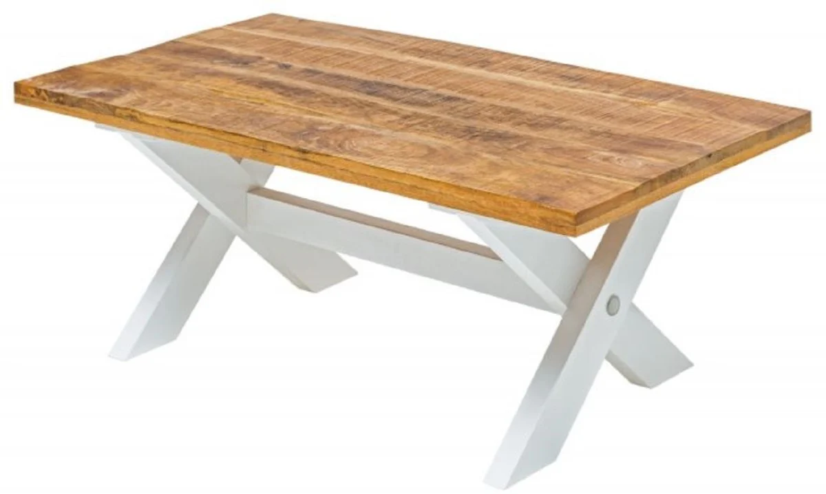 Casa Padrino mesa de centro de estilo campestre natural / blanco 110 x 60 x A. 45 cm - Mesa de sal¨®n hecha a mano de madera maciza - Muebles de sal¨®n en estilo campestre