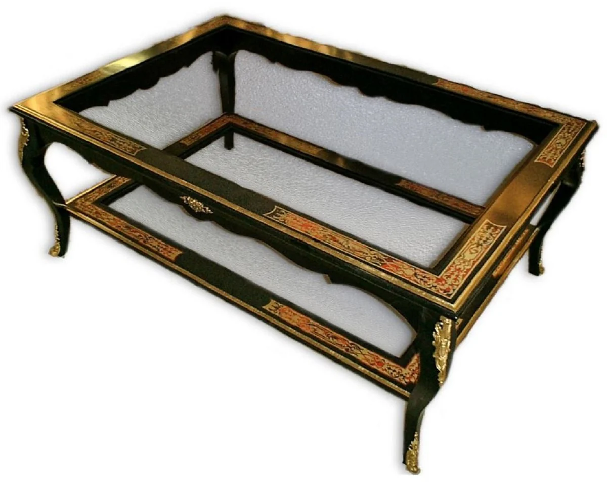 Casa Padrino mesa de centro boulle barroco de lujo negro / rojo / oro 120 x 70 x A. 45 cm - Mesa de sal¨®n de madera maciza hecha a mano con tapas de vidrio - Muebles barrocos nobles
