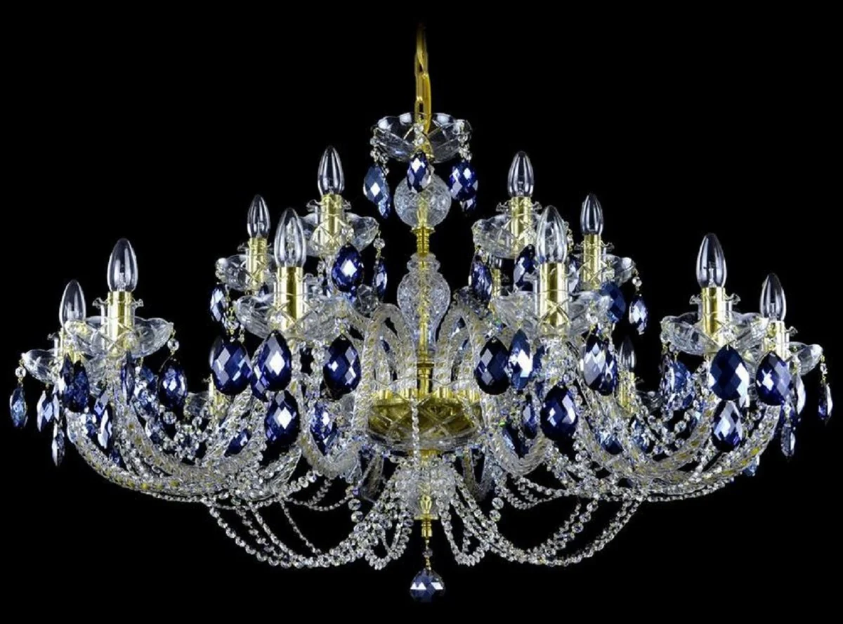 Casa Padrino araña de luces barroco de lujo oro / azul Ø 107 x A. 70 cm - Magnífica lámpara de araña de estilo barroco con cristal de Bohemia - Noble y Magnífica