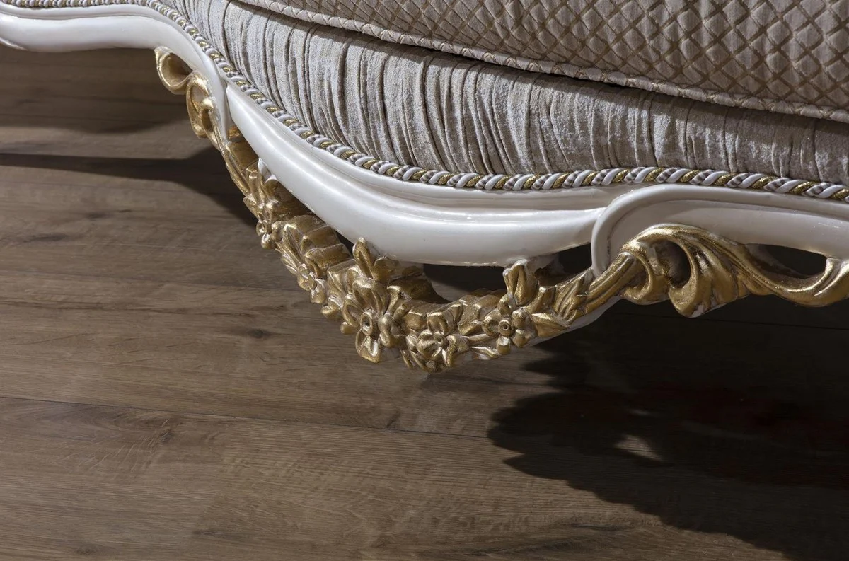 Casa Padrino sof¨¢ barroco de lujo gris / blanco / oro 220 x 80 x A. 124 cm - Magn¨ªfico sof¨¢ de sal¨®n con cojines decorativos - Muebles Barrocos