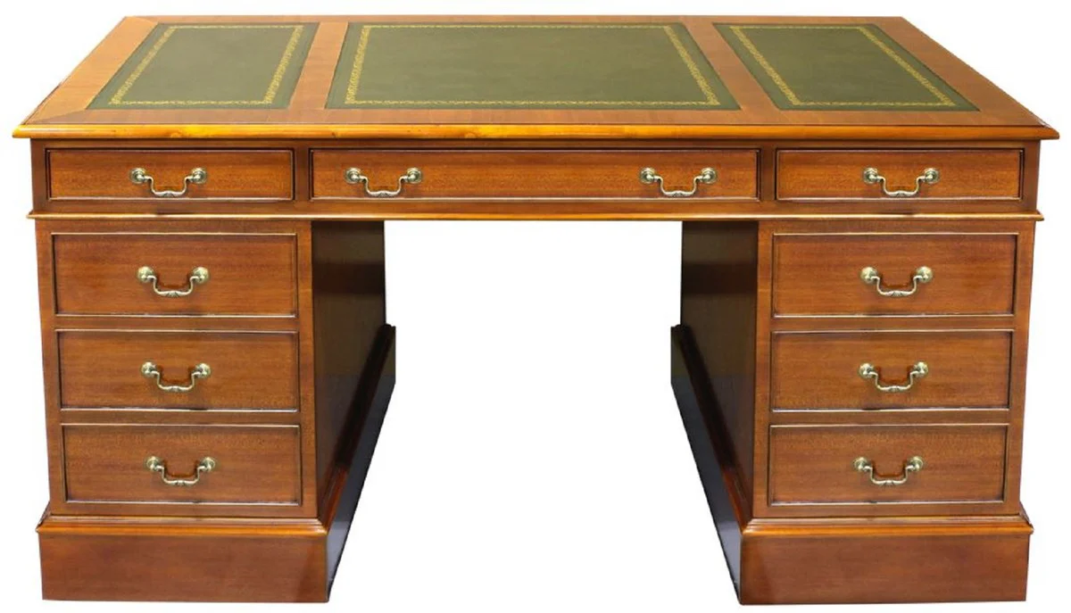 Casa Padrino escritorio de lujo marr¨®n claro / verde / oro 140 x 70 x A. 78 cm - Mesa de oficina de madera maciza de estilo ingl¨¦s - Muebles de oficina de lujo