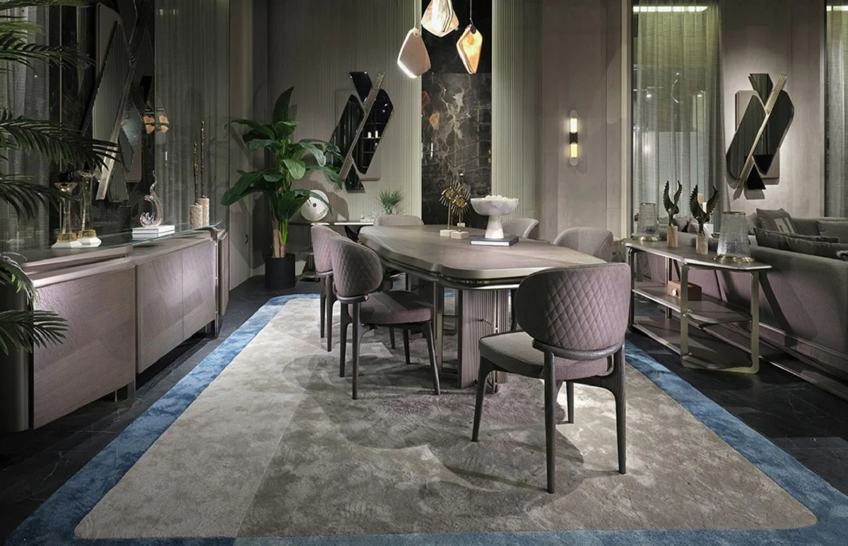 Casa Padrino conjunto de comedor de lujo gris / plata - 1 Mesa de comedor de lujo y 6 Sillas de comedor de lujo - Muebles de comedor - Muebles de lujo - Interiores de lujo