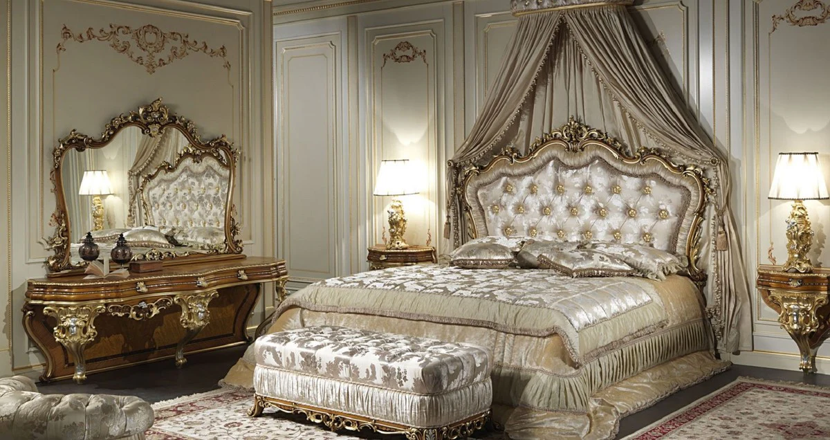 Casa Padrino consola barroco de lujo con espejo marr¨®n / oro / plata - Magn¨ªfica tocador hecho a mano con espejo de pared - Mobiliario de Hotel - Mobiliario de Castillo