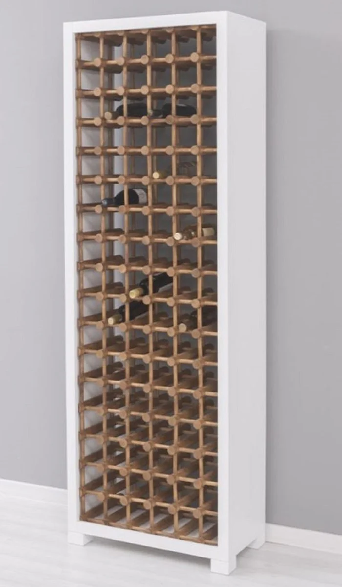 Casa Padrino armario de vino de madera maciza de estilo campestre blanco / natural 68 x 35 x A. 200 cm - Estante de vino de madera maciza en estilo campestre - Mueble bar de estilo campestre