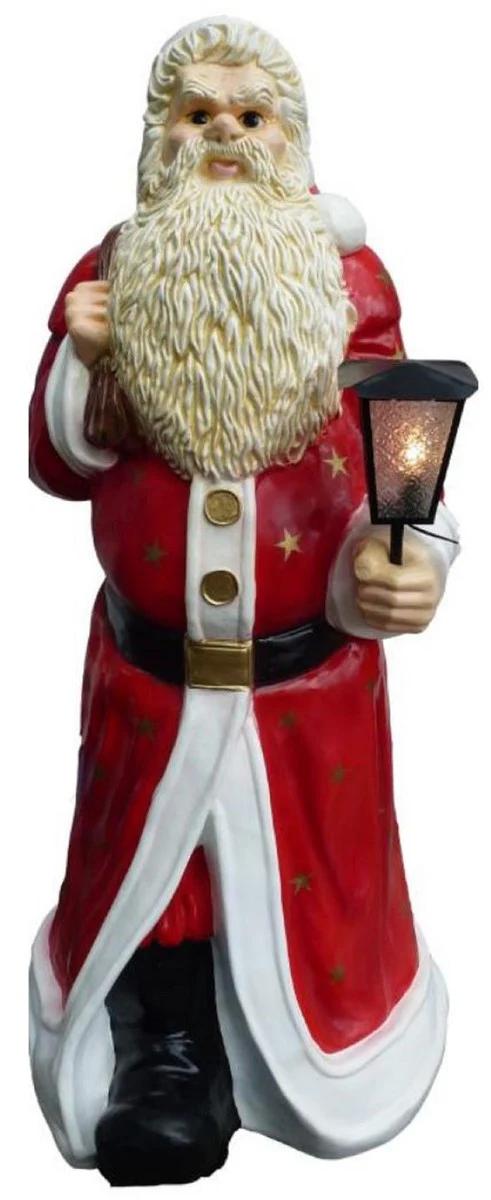 Casa Padrino escultura decorativa de lujo Papá Noel con farol rojo / multicolor A. 175 cm - Figura decorativa navideña de tamaño natural - Escultura decorativa XXL - Escultura navideña XXL