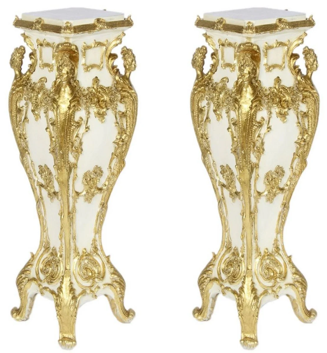 Casa Padrino conjunto de pilares barrocos crema / oro 25 x 25 x A. 70 - Pilares de estilo antiguo con losas de mármol - Muebles Barrocos Adornados