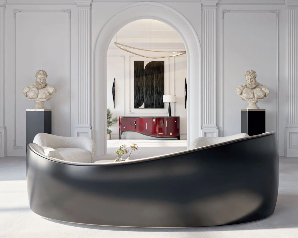 Casa Padrino sof¨¢ de lujo blanco / negro / plata 280 x 115 x A. 78 cm - Sof¨¢ de sal¨®n - Sof¨¢ de hotel - Muebles de sal¨®n - Muebles de hotel - Muebles de lujo