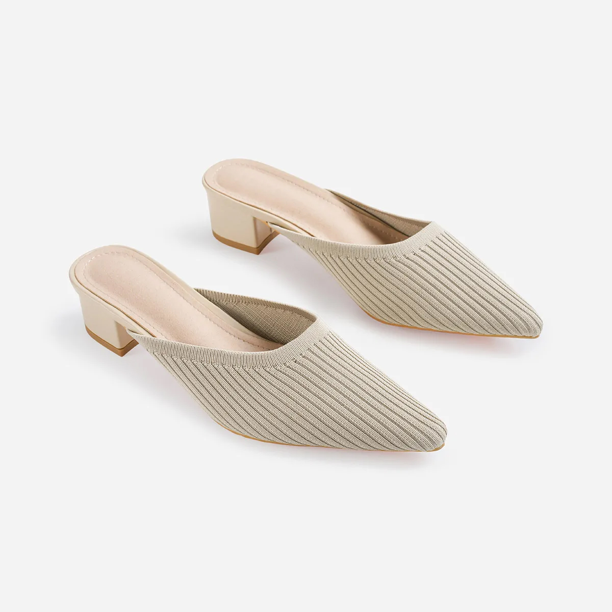 Pointed Toe Mules for Women Breathable Knit Slip-on Flat Shoes