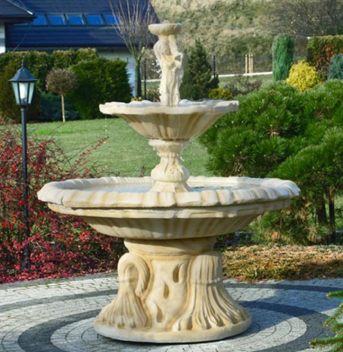 Casa Padrino fuente Art Nouveau mujer con cuenco arena Ø 155 x A. 190 cm - Magnífica Fuente de Jardín - Fuente de Decoración de Jardín - Accesorios de Decoración de Jardín Barroco y Art Nouveau