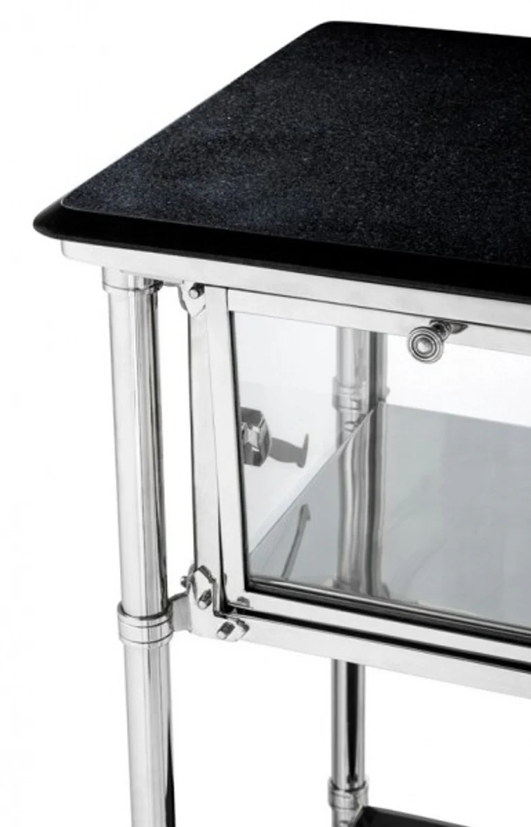 Casa Padrino luxury Bar Trolley trolley stainless steel with glass tray and granite slabs - Luxury Hotel & Restaurant Furniture Side