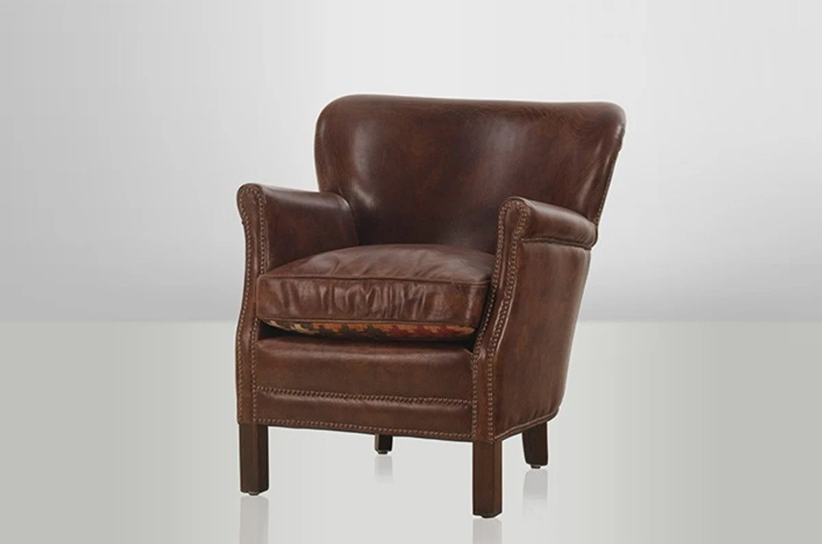 Chesterfield luxury leather wing chair with vintage leather Cigar Casa Padrino - club chair