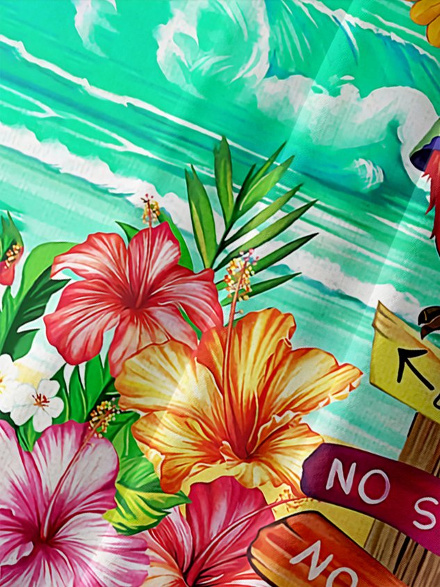 It's 5 O'Clock Somewhere Parrot Chest Pocket Short Sleeve Hawaiian Shirt