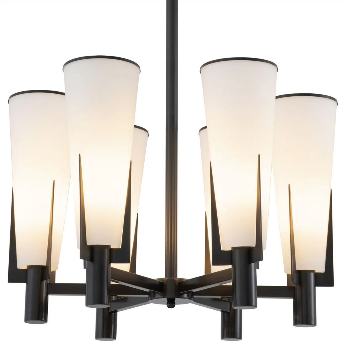 Casa Padrino lámpara de araña de lujo bronce / blanco Ø 60 x A. 78 cm - Lámpara de araña moderna de metal con pantallas de vidrio - Colección de Lujo