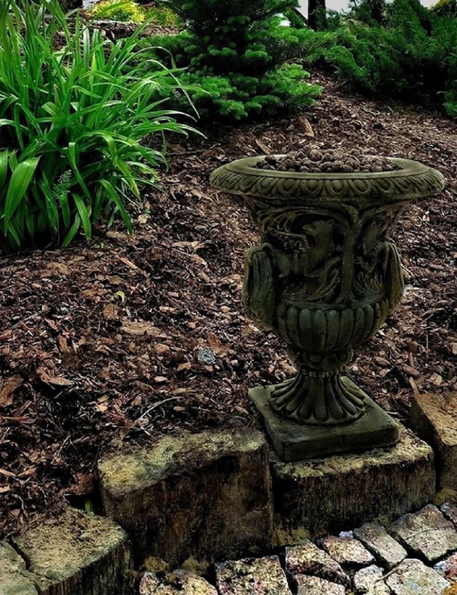 Casa Padrino maceta de jardín decoración barroco verde antiguo Ø 40 x H. 58 cm - Magnífica maceta de estilo barroco - Accesorios de decoración de jardín barrocos