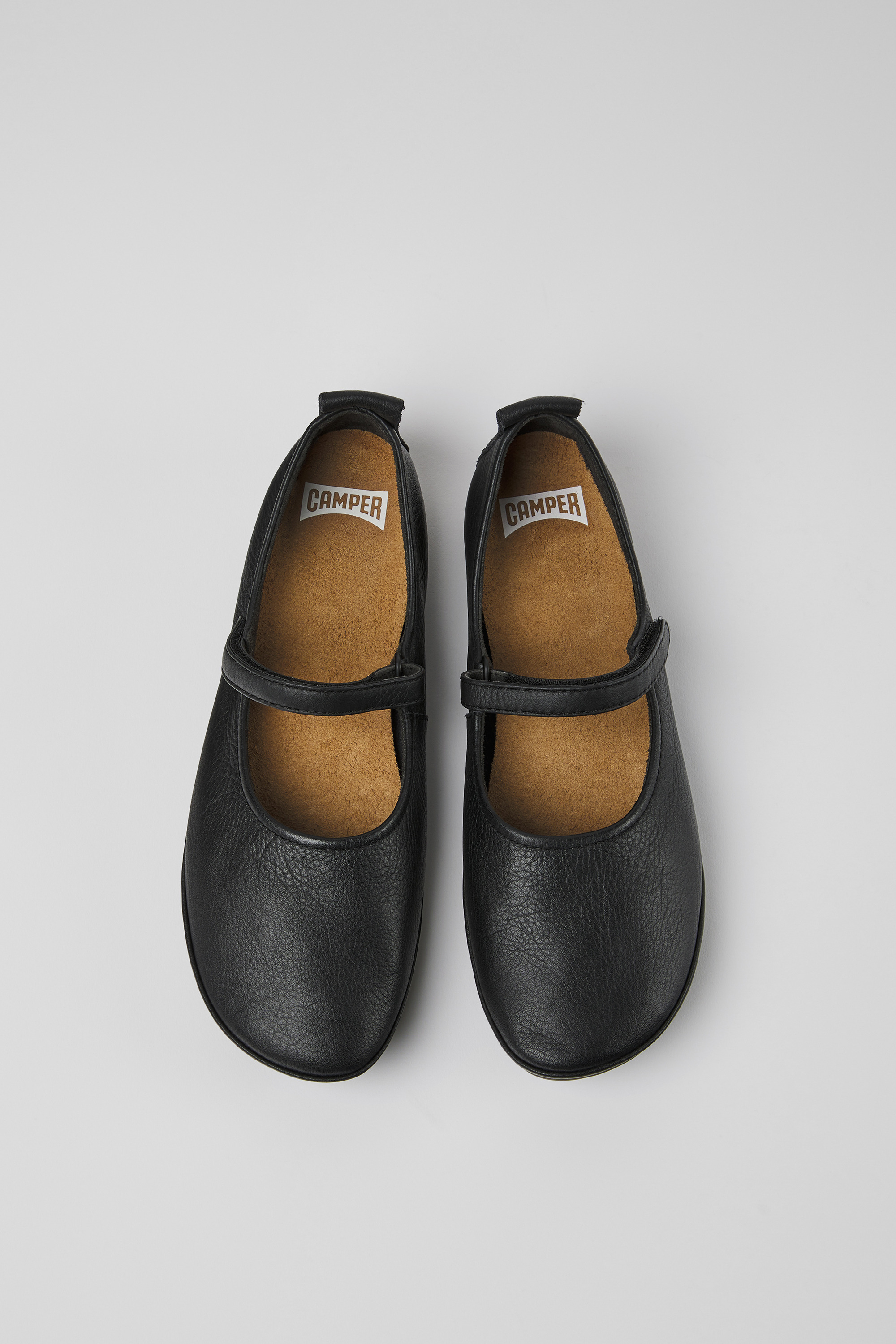 Right - Black leather ballerinas for women