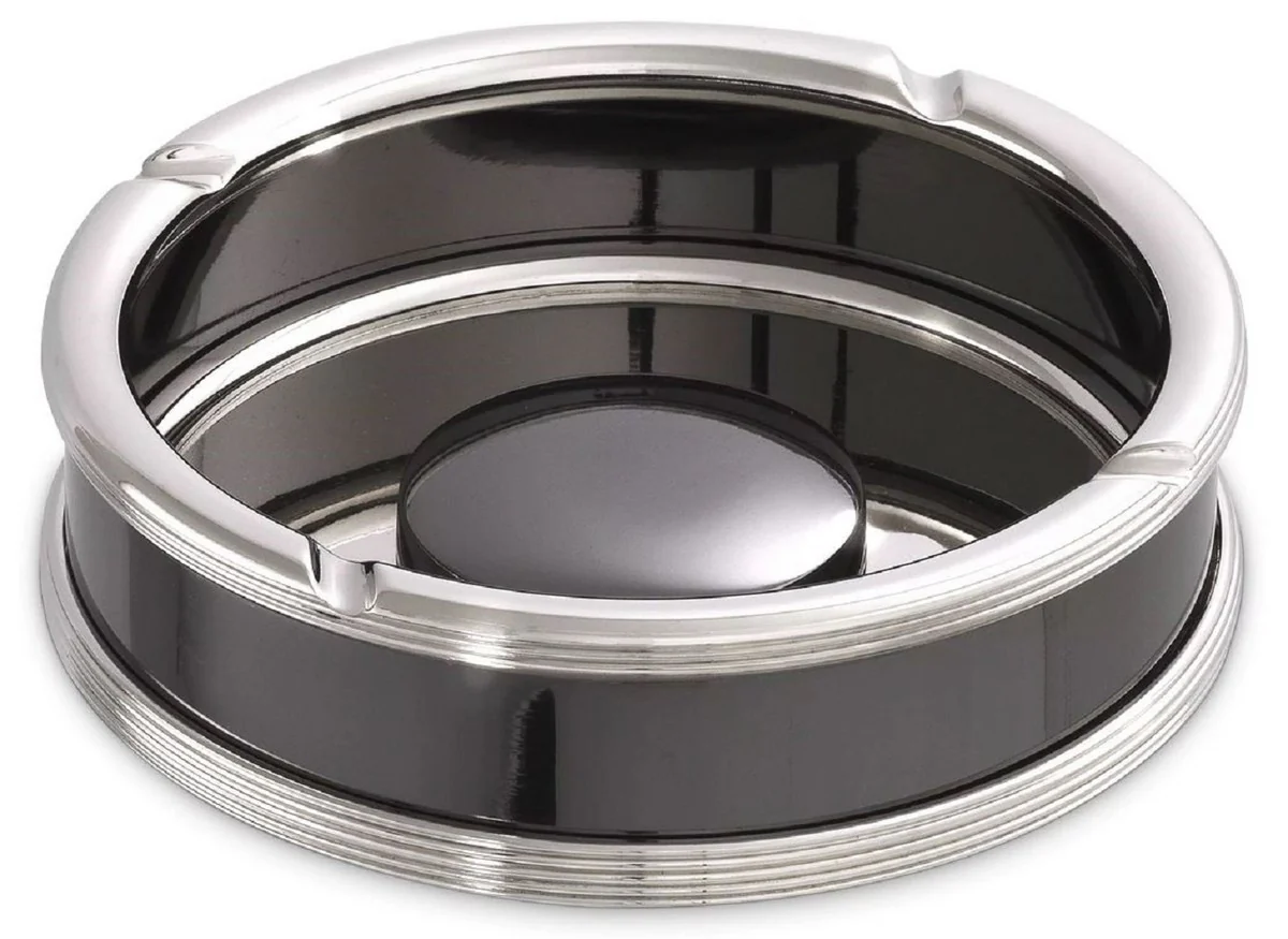 Casa Padrino cenicero de lujo plata / negro Ø 18 x A. 5 cm - Cenicero redondo de latón - Accesorios Decorativos - Calidad de Lujo