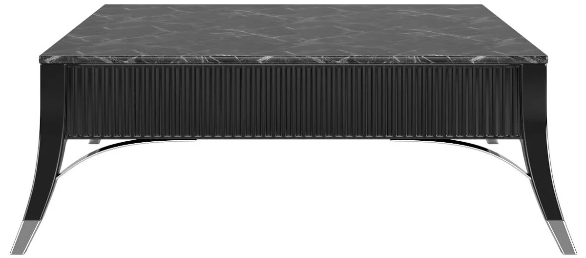 Casa Padrino conjunto de sala de estar Art Deco de lujo gris / negro / plata - 2 Sof¨¢s y 2 Sillones y 1 Mesa de Centro con Encimera de M¨¢rmol - Muebles de Sala Noble Art Deco