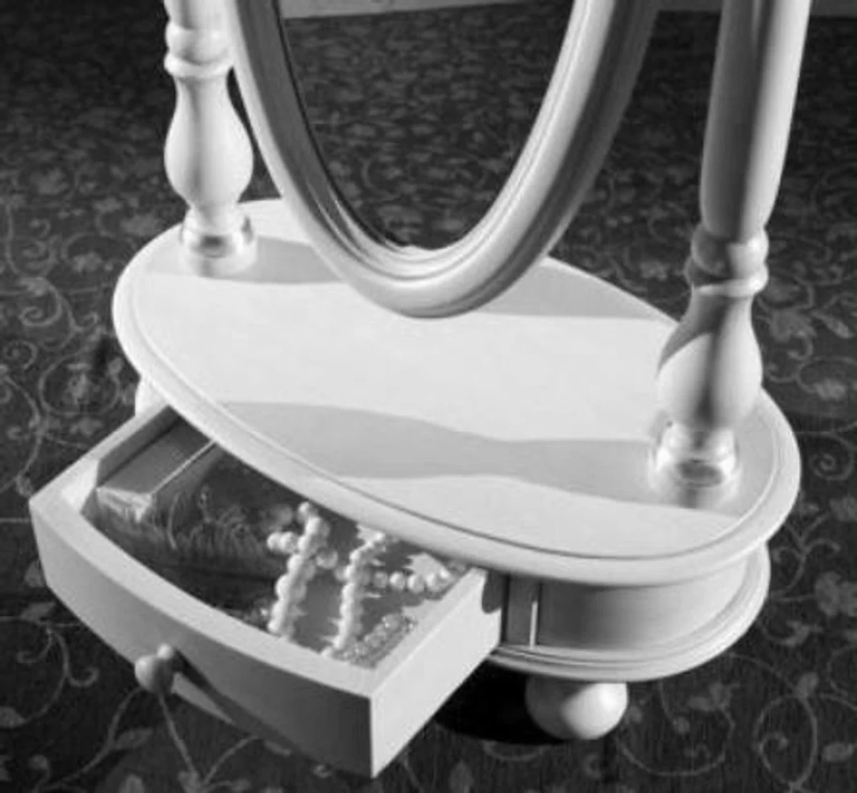 Casa Padrino espejo de pie barroco de lujo gris claro / plata 62 x 37 x A. 169 cm - Espejo de dormitorio ovalado con caj¨®n - Calidad de Lujo - Hecho en Italia