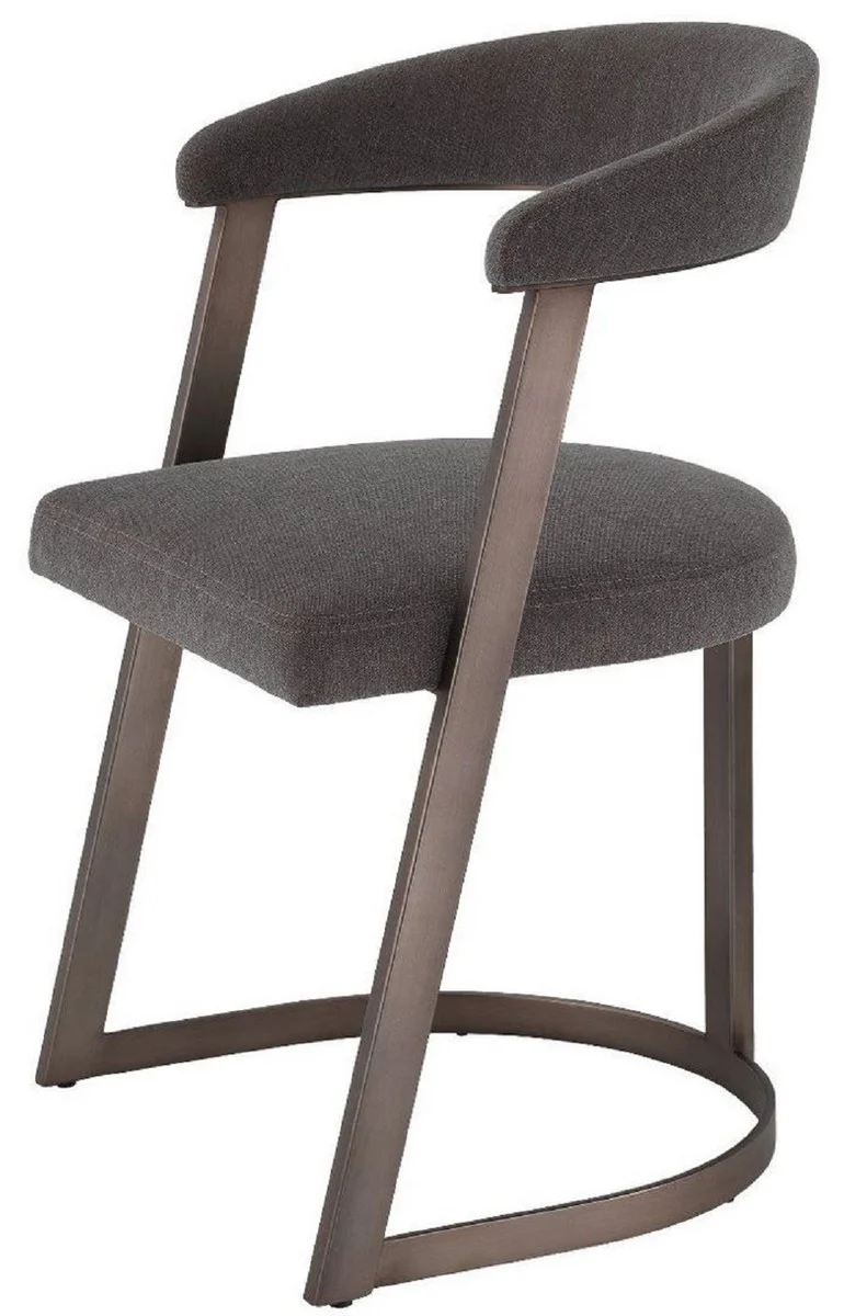 Casa Padrino silla de dise?o con reposabrazos gris-marr¨®n / bronce 52 x 49 x A. 78 cm - Silla de comedor - Silla de oficina - Muebles de dise?o de lujo