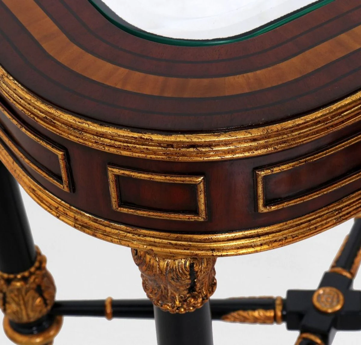 Casa Padrino mesa auxiliar barroco de lujo marr¨®n / negro / oro 61 x 46 x A. 65 cm - Mesa noble de madera maciza con tapa de vidrio - Muebles Barrocos