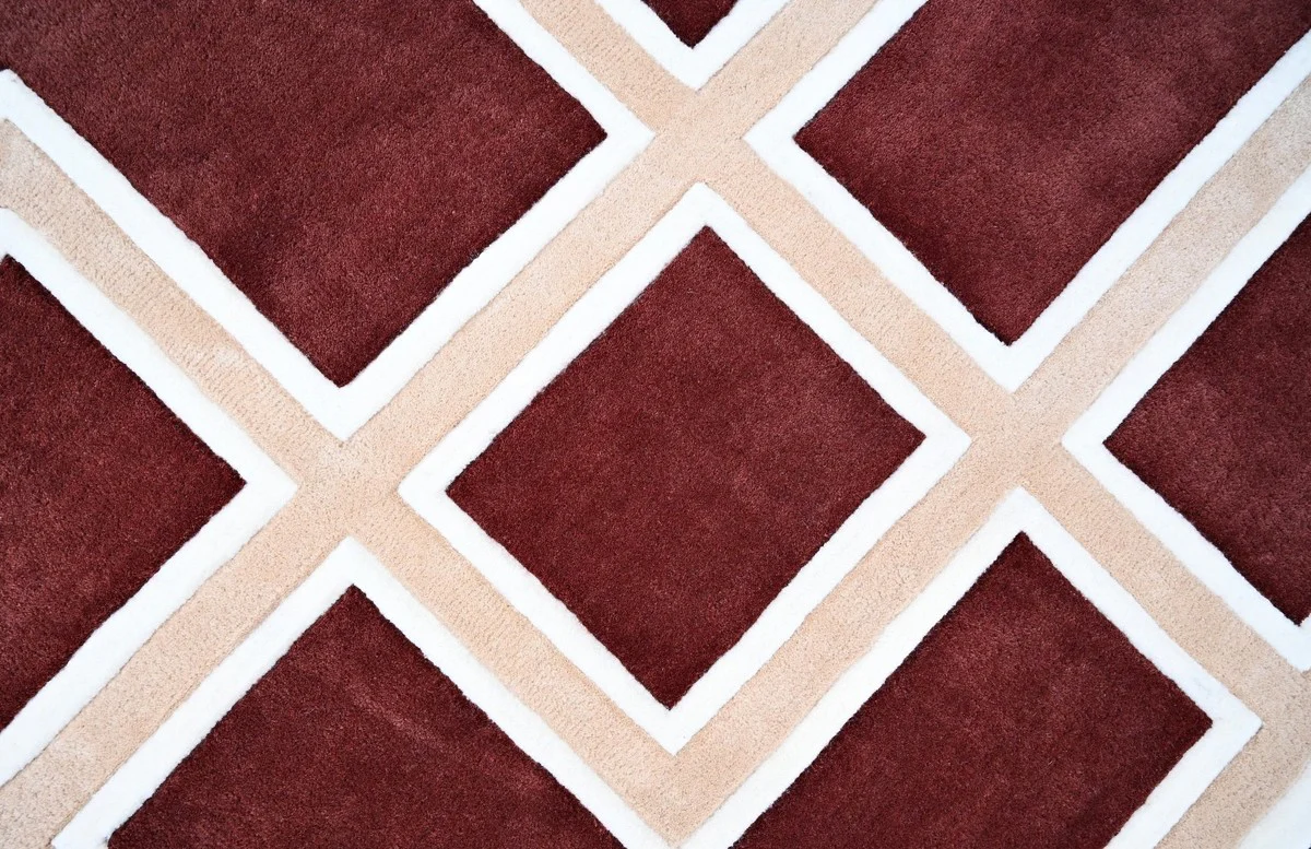 Casa Padrino alfombra de lujo con patrón de meandros rojo burdeos / crema 300 x 400 cm