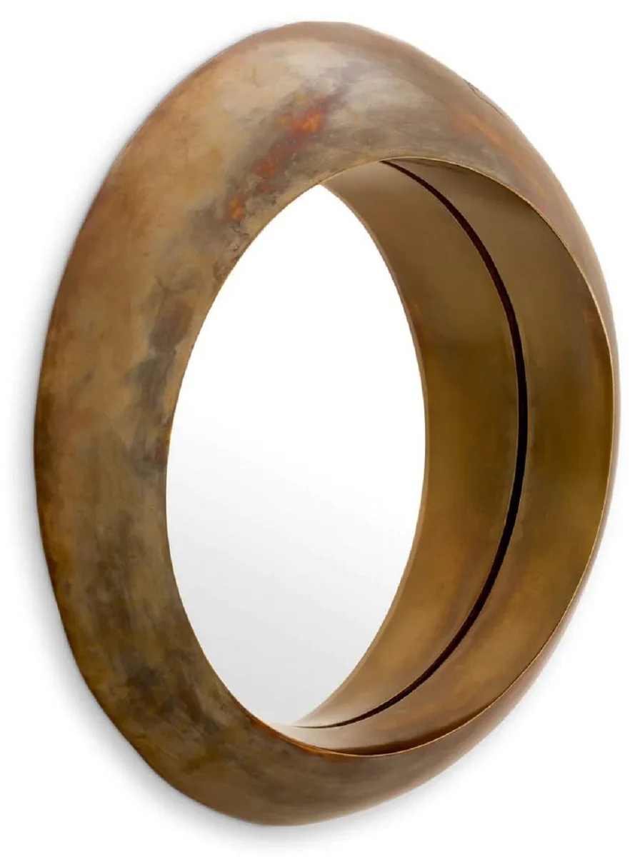 Casa Padrino espejo de pared de aluminio de lujo lat¨®n vintage ? 50 cm - Espejo de sal¨®n redondo - Espejo de dormitorio - Espejo de armario - Muebles de Lujo