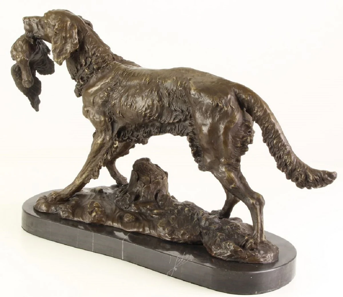 Casa Padrino escultura de bronce de lujo perro de caza bronce / oro / negro H. 28 cm - Figura de Bronce con Base de Mármol