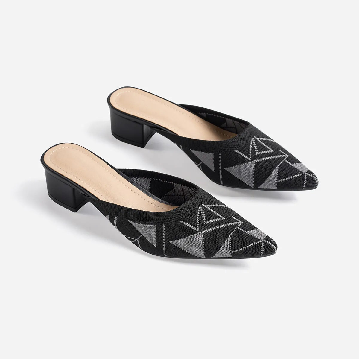 Pointed Toe Mules for Women Breathable Knit Slip-on Flat Shoes