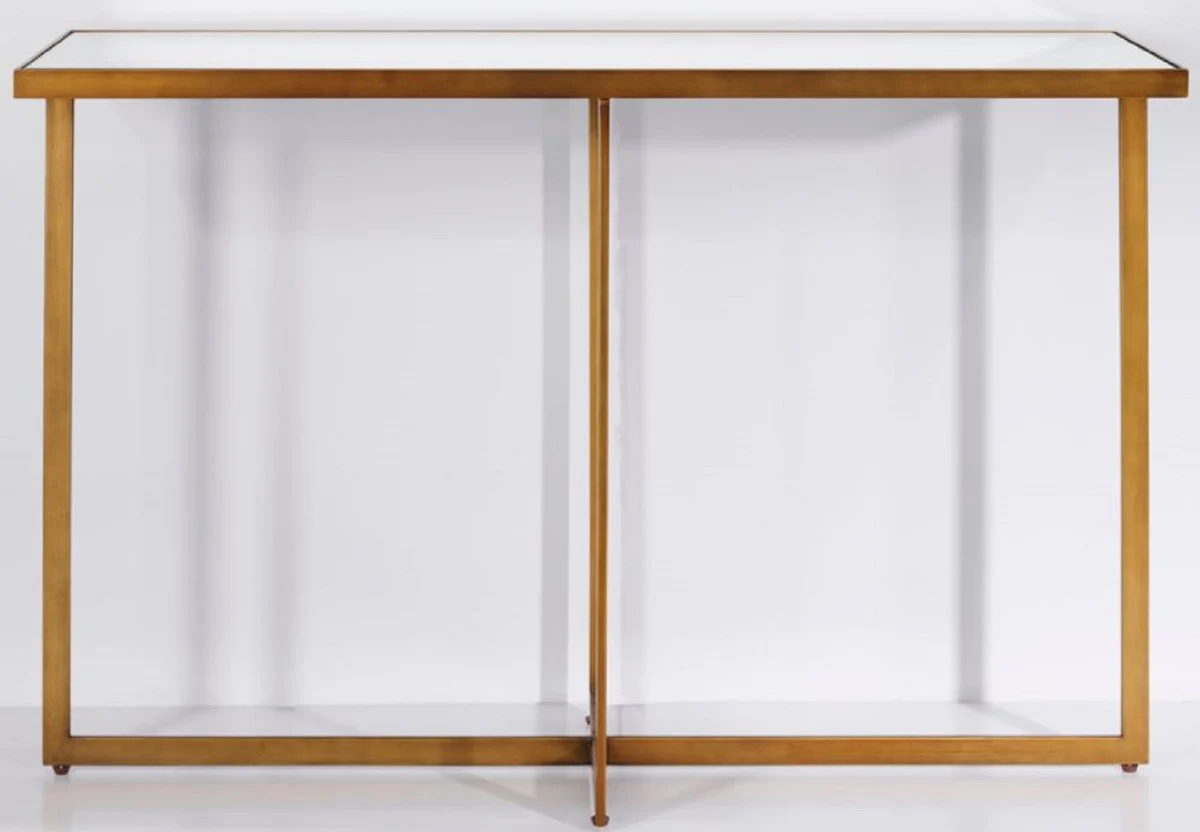 Casa Padrino Consola de Lujo Bronce 120 x 40 x A. 77 cm - Mesa Consola Rectangular de Metal con Vidrio Espejo - Muebles de Sal¨®n