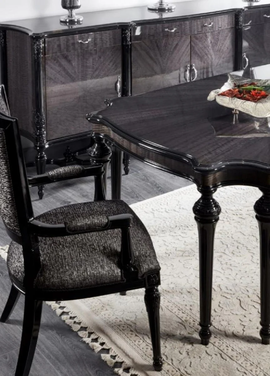 Casa Padrino aparador barroco de lujo gris / negro - Magnífico armario de madera maciza con 4 puertas y 3 cajones - Muebles de lujo en estilo barroco - Muebles barrocos - Interiores barrocos