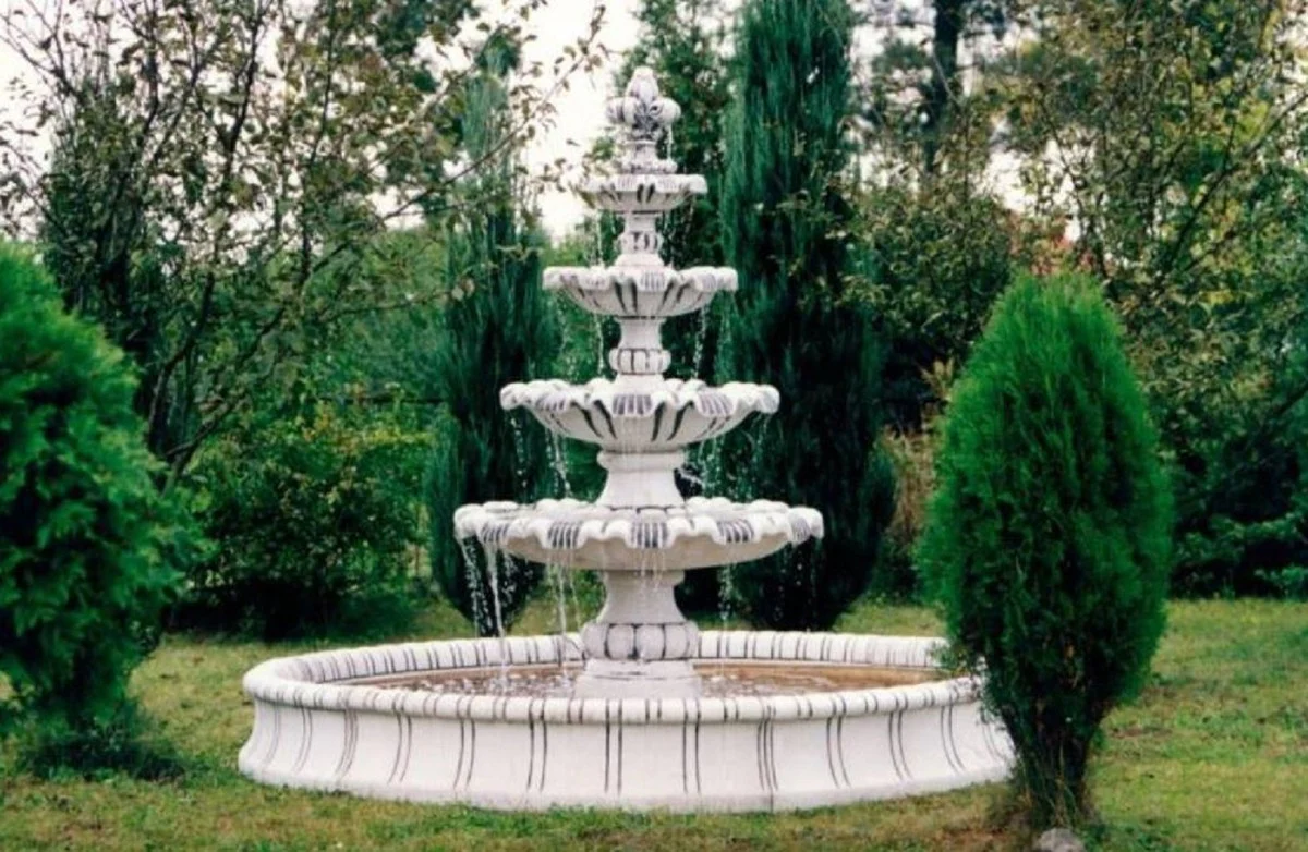 Casa Padrino borde de fuente barroco blanco / gris Ø 280 x A. 35 cm - Borde de fuente de jardín redondo - Magnífica decoración de jardín en estilo barroco