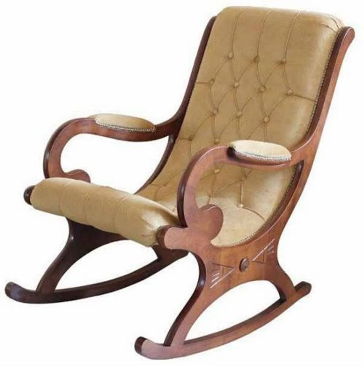 Casa Padrino mecedora Art Nouveau de lujo beige / marr¨®n - Mecedora de cuero artificial con reposabrazos - Muebles de Oficina y Sala de Estar Art Nouveau - Calidad de Lujo - Hecho en Italia