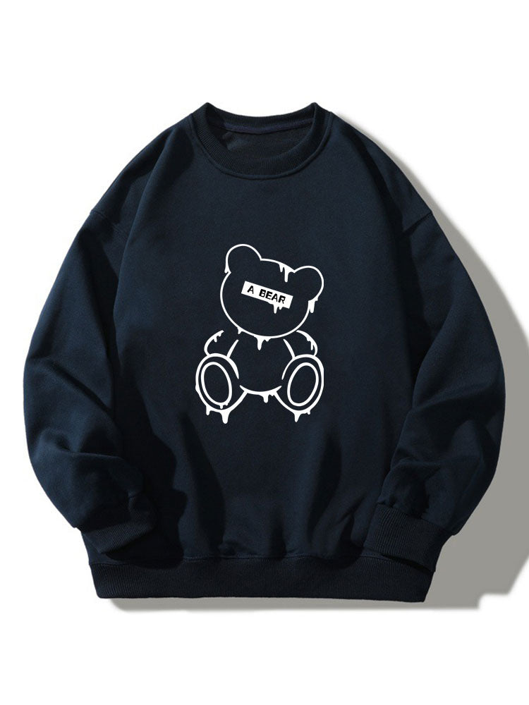 Melted Bear Print Crew Neck Relaxed Sweatshirt